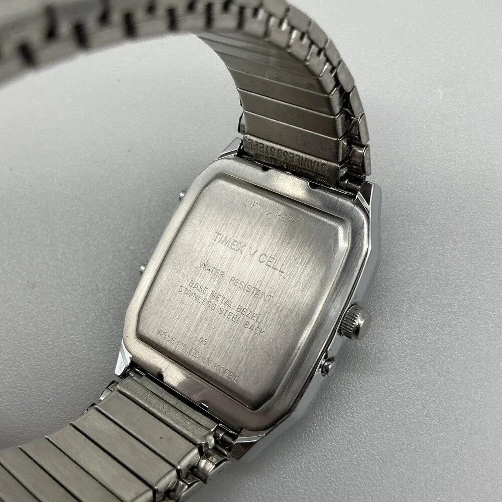 Vintage Timex Mens Watch 30mm Gray Stainless Analog LCD For Parts Not Running